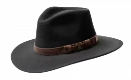 Schwarzer Cowboyhut aus Filz mit Lederhutband