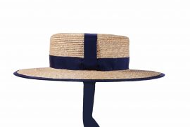 Canotier Strohhut mit blauem Hutband