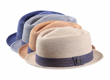 Strohhut Hanf in vier Farben mit blauem Hutband
