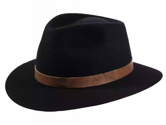 Fedora schwarzer Traveler Hut mit Hirsch-Ledergarnitur