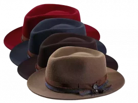 Fedora Filzhut in vier Farben mit aufwendigem Hutband