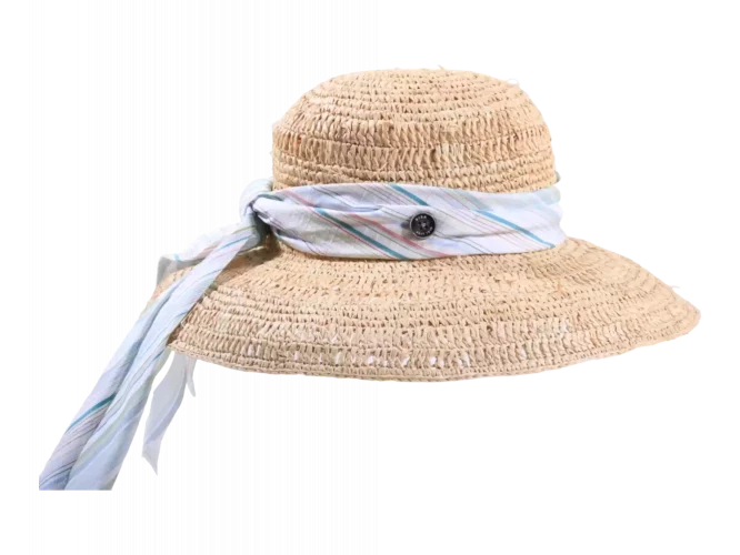 Damen Strohhut Cloche Style mit gestreiften Hutband