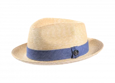 Strohhut Player in Natur mit blauem Hutband