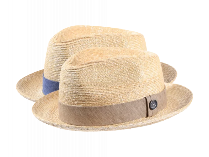 Strohhut Player in Natur mit Hutband in Sand oder Blau