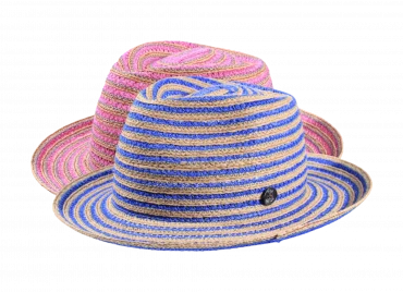 Sommerhut Fedora gestreift in Blau oder Pink