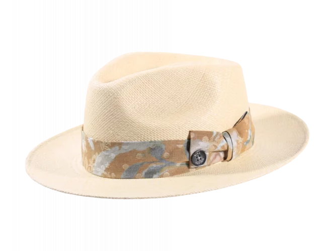 Panamahut Fedora mit breitem Hutband mit floralem Muster
