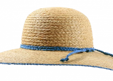 Strohhut Cloche Natur mit breitem Rand mit blauer Garnitur