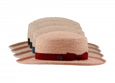 Damenhut Raffia Natur mit farbigen Hutband