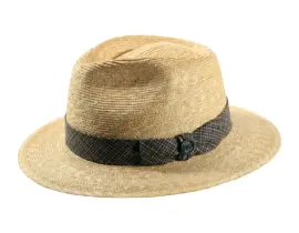 Fedora Sommerhut aus Weizenstroh mit karierter Seidengarnitur und Risa-Knopf