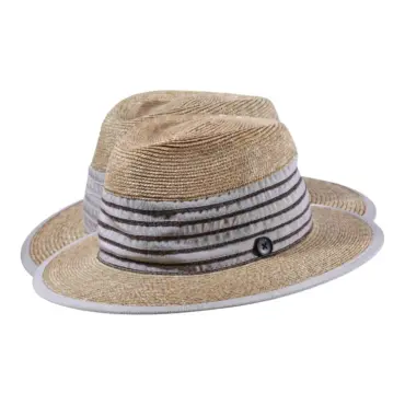 Faltbarer Fedora Strohhut aus Stroh und Leinen mit Leinenband