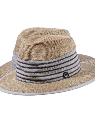 Faltbarer Fedora Strohhut aus Stroh und Leinen mit Leinenband