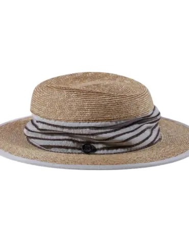 Faltbarer Fedora Strohhut aus Stroh und Leinen mit Leinenband