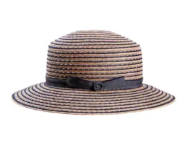 Damenhut Cloche gestreift in Marine/Natur mit Rebsband