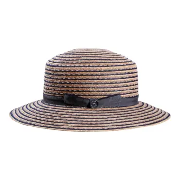 Damenhut Cloche gestreift in Marine/Natur mit Rebsband