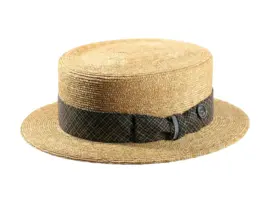 Sommerhut Canotier aus Weizenstroh mit Seidenband und Risa-Knopf