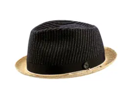 Playerhut marine aus Stroh, Seide & Wolle mit Rebsband