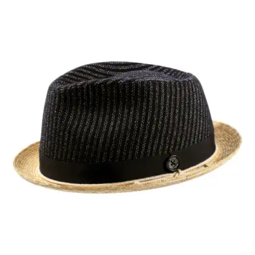 Playerhut marine aus Stroh, Seide & Wolle mit Rebsband