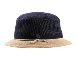 Sommer-Bucket-Hut mit marineblauem Kopfteil und naturfarbener Krempe