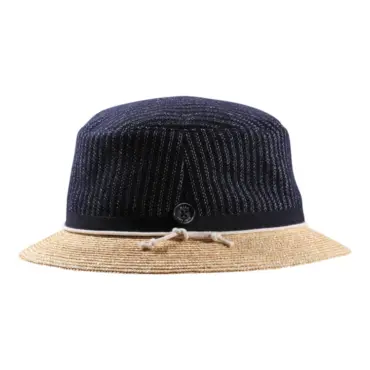 Sommer-Bucket-Hut mit marineblauem Kopfteil und naturfarbener Krempe