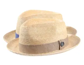 Sommerhut Player aus Weizenstroh mit blauem oder sandfarbenem Leinenband