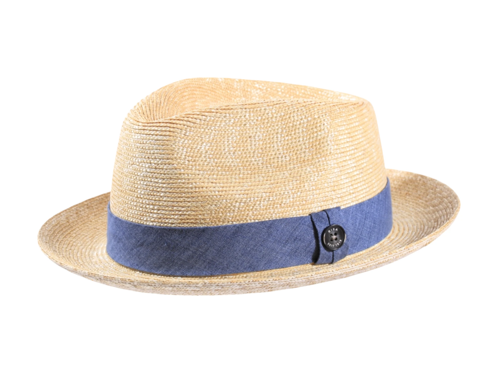 Sommerhut Player aus Weizenstroh mit blauem oder sandfarbenem Leinenband