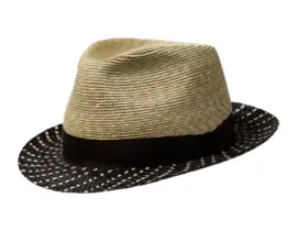 Edler Trilbyhut aus Stroh und Panama mit zweifarbigem Rand und schwarzem Hutband