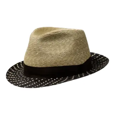 Edler Trilbyhut aus Stroh und Panama mit zweifarbigem Rand und schwarzem Hutband