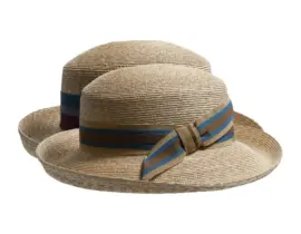 Damen Strohhut aus Weizenstroh mit farbigem Rebsband und Masche