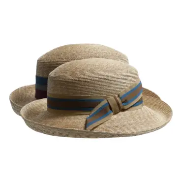 Damen Strohhut aus Weizenstroh mit farbigem Rebsband und Masche