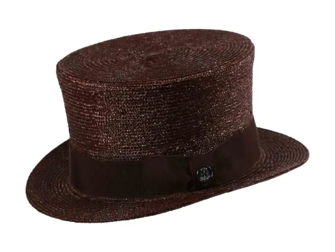 Bunter Sommerzylinder aus Stroh in Schwarz, Braun, Rosa und Grün