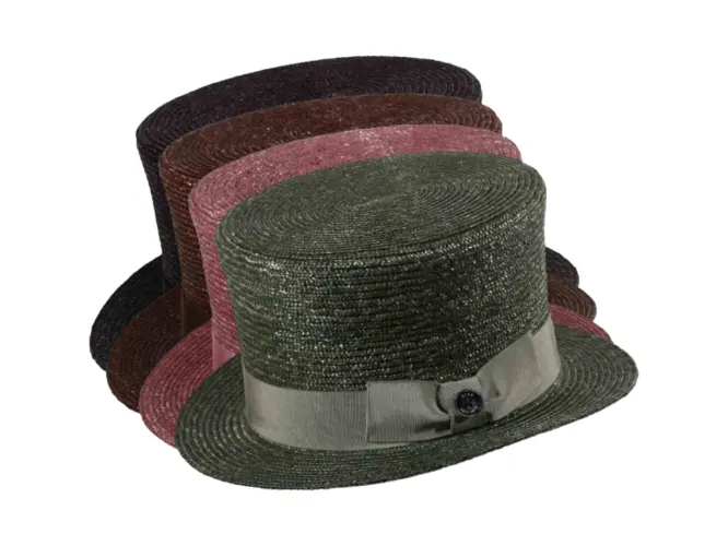 Bunter Sommerzylinder aus Stroh in Schwarz, Braun, Rosa und Grün
