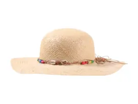 Mädchen-Sommerhut aus Raffia mit Muscheln und bunten Perlen, Naturton