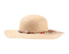 Mädchen-Sommerhut aus Raffia mit Muscheln und bunten Perlen, Naturton