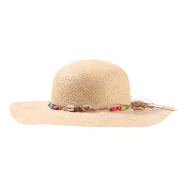 Mädchen-Sommerhut aus Raffia mit Muscheln und bunten Perlen, Naturton