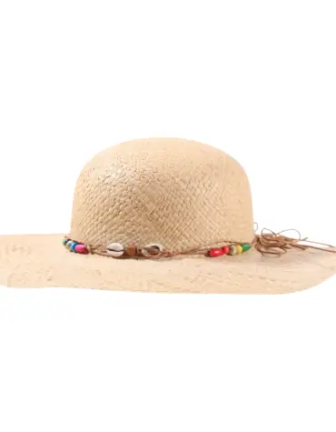 Mädchen-Sommerhut aus Raffia mit Muscheln und bunten Perlen, Naturton