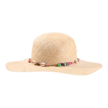 Mädchen-Sommerhut aus Raffia mit Muscheln und bunten Perlen, Naturton