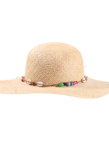 Mädchen-Sommerhut aus Raffia mit Muscheln und bunten Perlen, Naturton
