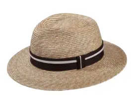 Strohhut Freiamt Rüstenschwiler mit braunem Hutband und weißem Streifen