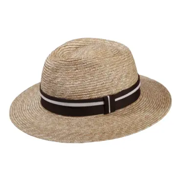Strohhut Freiamt Rüstenschwiler mit braunem Hutband und weißem Streifen