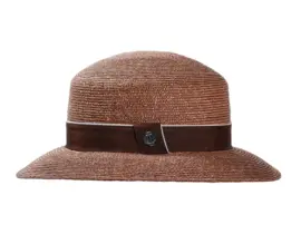 Damen Cloche-Hut in Nougat mit braunem Rebsband und Knopf