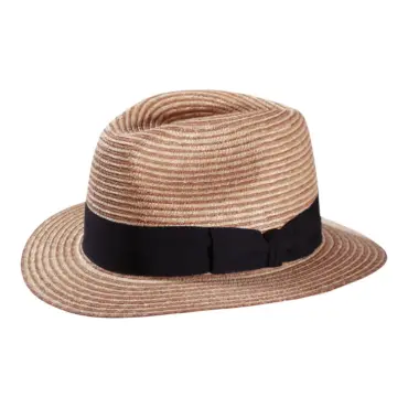 Fedora Sommerhut aus Weizenstroh mit blauem oder nougatfarbenem Rebsband