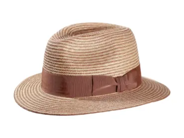 Fedora Sommerhut aus Weizenstroh mit blauem oder nougatfarbenem Rebsband