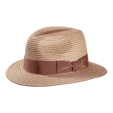 Fedora Sommerhut aus Weizenstroh mit blauem oder nougatfarbenem Rebsband