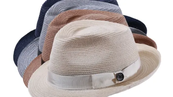 Sommerhut Trilby aus Hanf in Vanille, Braun, Marine und Grau mit Rebsband