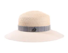 Damen Cloche-Hut aus 100% Hanf mit breitem Leinenhutband in Ciel