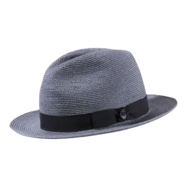 Strohhut Fedora aus Hanf Vanille, Nougat, Navy, Silber, mit Rebsband