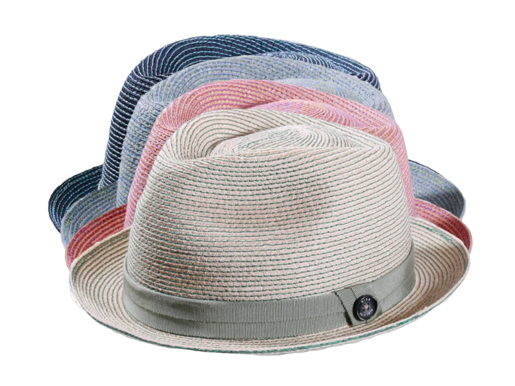 Sommerhut Trilby mit farbigen Streifen – Natur/Schwarz, Natur/Altrosa, Natur/Olivegrün