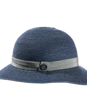 Damen Cloche-Hut aus 100% Hanf, rollbar, mit grosgrain Garnitur und Risa Knopf