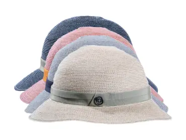 Damen Cloche-Hut aus 100% Hanf, rollbar, mit grosgrain Garnitur und Risa Knopf