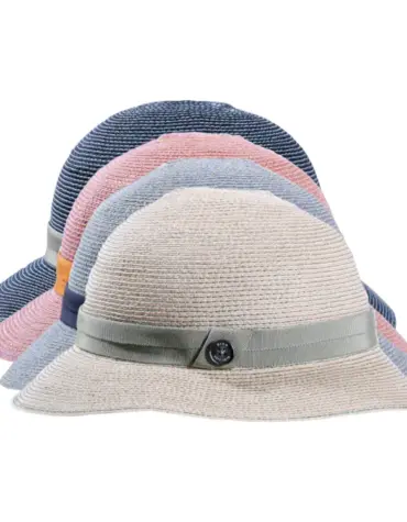Damen Cloche-Hut aus 100% Hanf, rollbar, mit grosgrain Garnitur und Risa Knopf